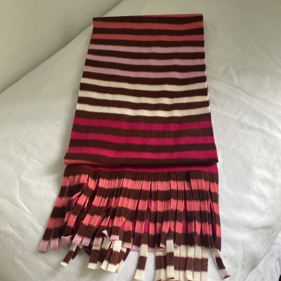 OLD NAVY Pink Brown Cream Stripped Fleece Scarf with Fringes  Sz 10”x 68 - Picture 4 of 9